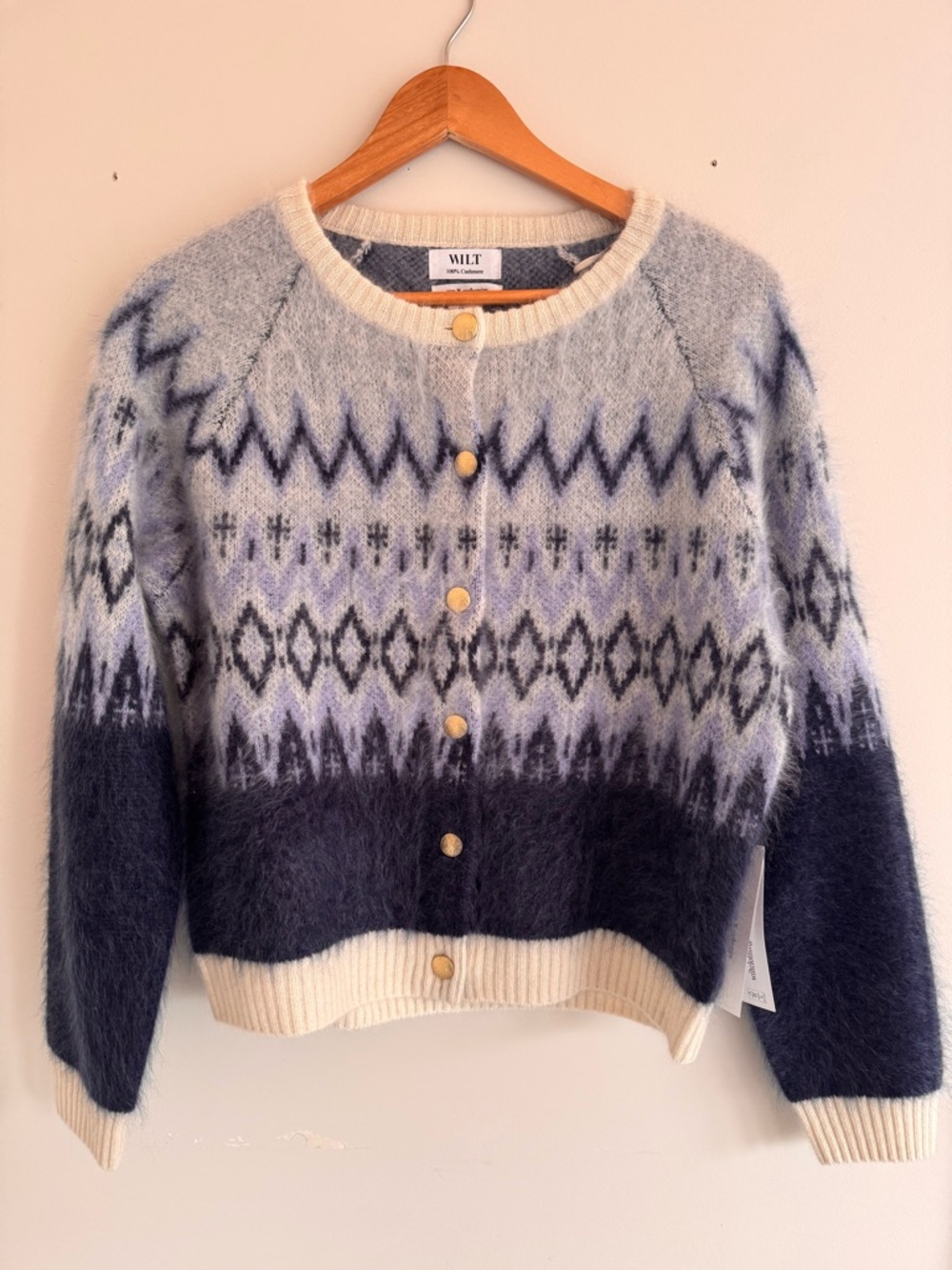 Wilt Blue & Cream Fair Isle 100% Cashmere  Cardigan